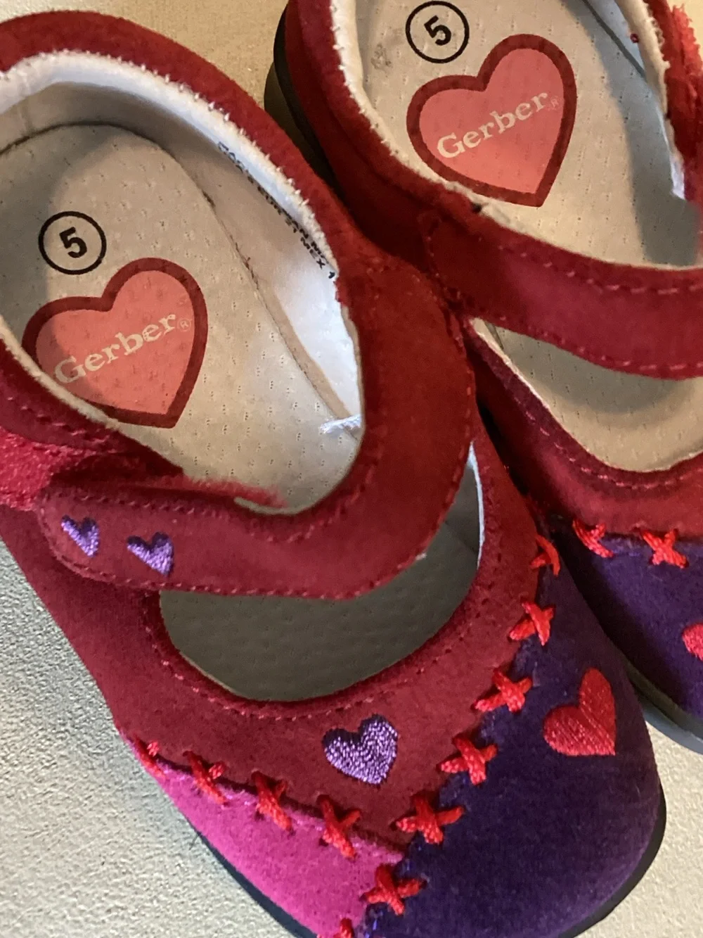 Gerber Baby Shoes Red and Purple Heart Mary Jane Shoes Size 5 LNWOT